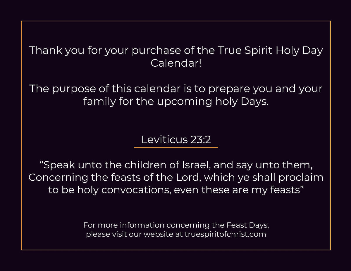 True Spirit of Christ 2024 High Holy Day Calendar (Digital Version